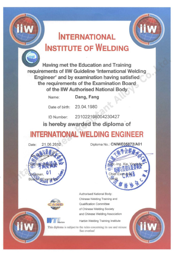 International Welding Engineer Certificate
